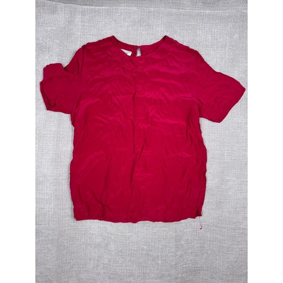 Richards & Jones Tops - Richards & Jones Blouse Womens Medium Red Silk V Neck Short Sleeve Basic Top